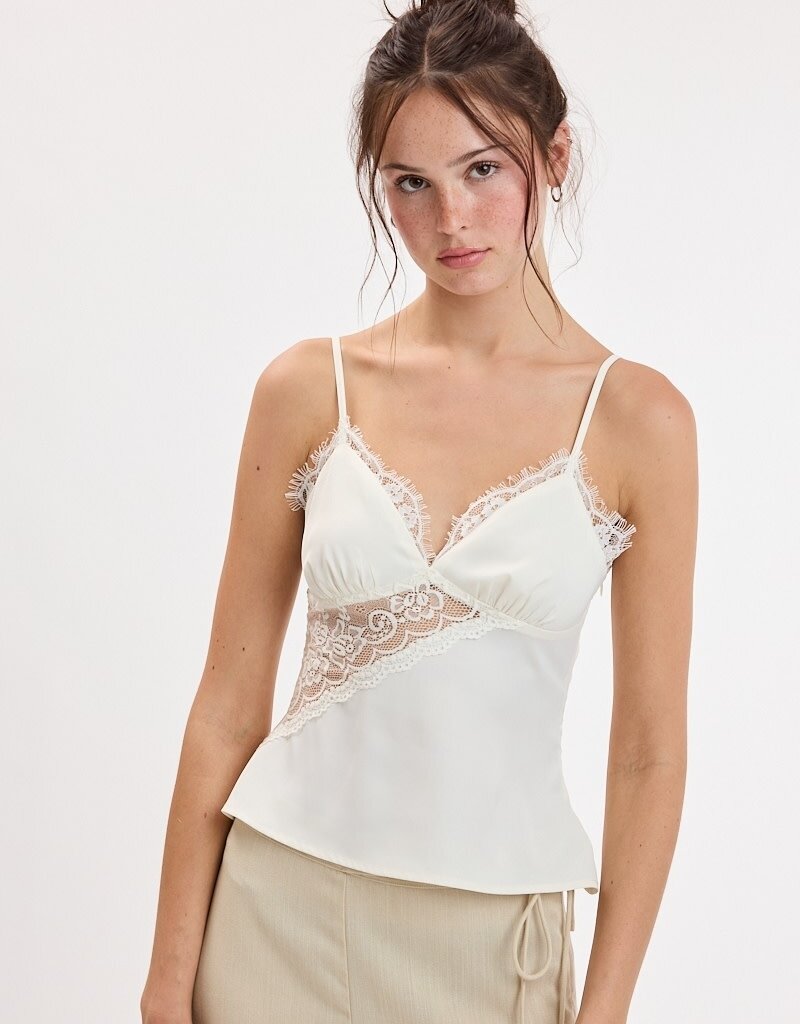 Devon Satin Lace Trim Cami Top