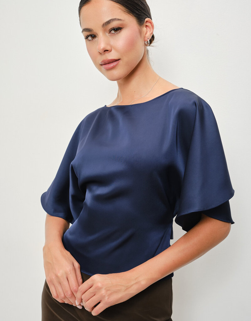Satin Flutter Sleeve Tie Back Top