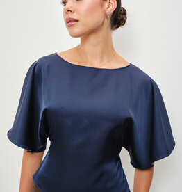 Satin Flutter Sleeve Tie Back Top