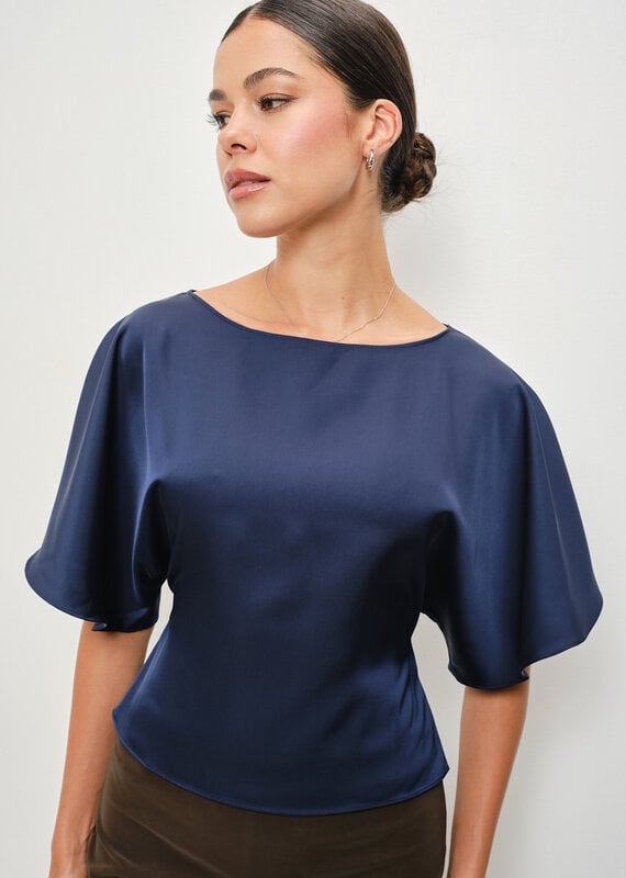 Satin Flutter Sleeve Tie Back Top