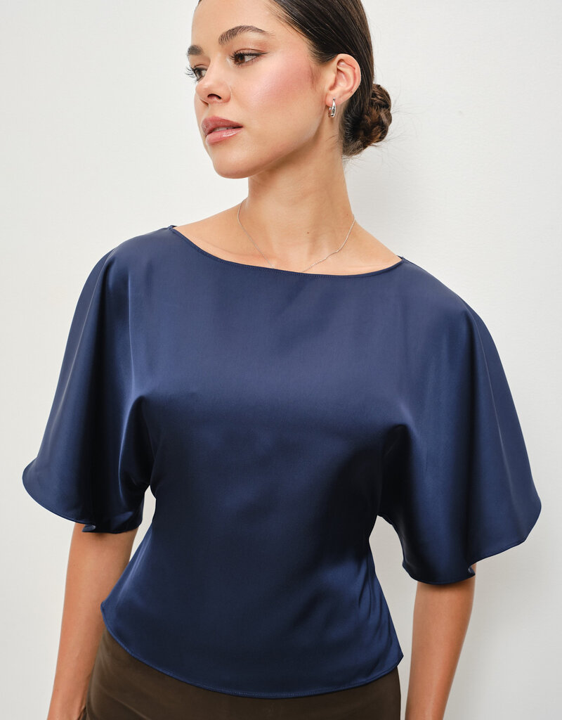 Satin Flutter Sleeve Tie Back Top