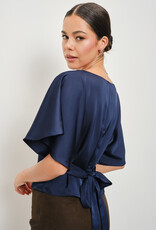 Satin Flutter Sleeve Tie Back Top