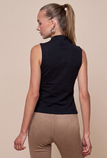 Curved Open Neckline Zip Up Sleeveless Top