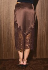 Lace Trim Satin Slip Midi Skirt