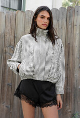 Gingham Zip Up High Neck Bomber Jacket
