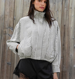 Gingham Zip Up High Neck Bomber Jacket