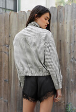 Gingham Zip Up High Neck Bomber Jacket