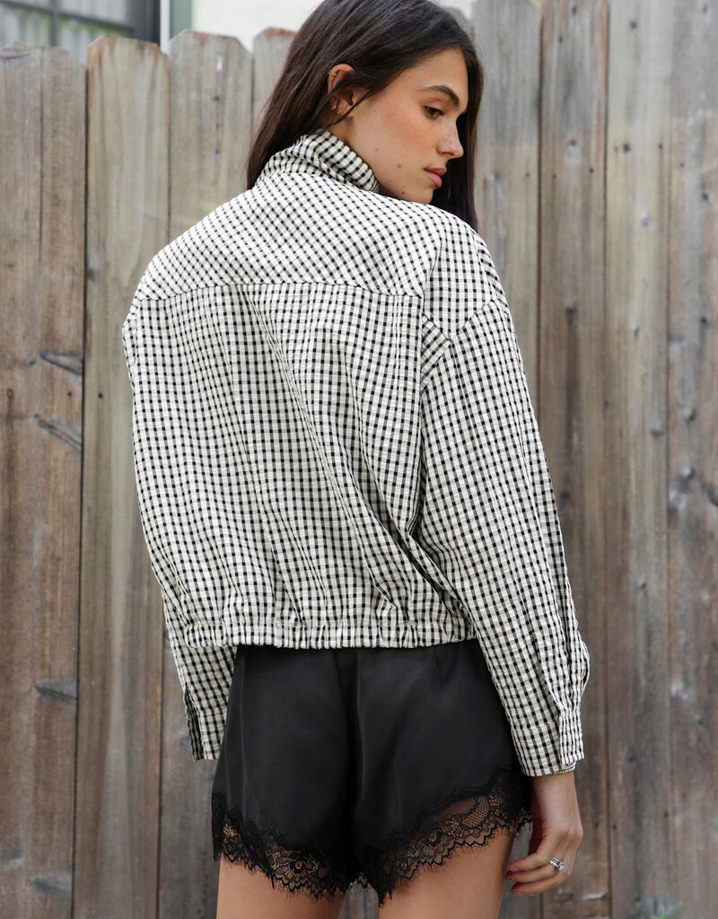 Gingham Zip Up High Neck Bomber Jacket