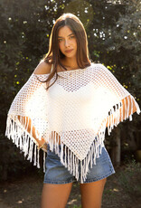 Open Knit Poncho With Fringe Detail