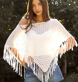 Open Knit Poncho With Fringe Detail