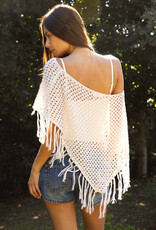 Open Knit Poncho With Fringe Detail