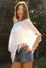 Open Knit Poncho With Fringe Detail