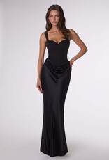 Ora Satin Sweetheart Neck Draped Front Maxi Dress