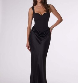 Ora Satin Sweetheart Neck Draped Front Maxi Dress