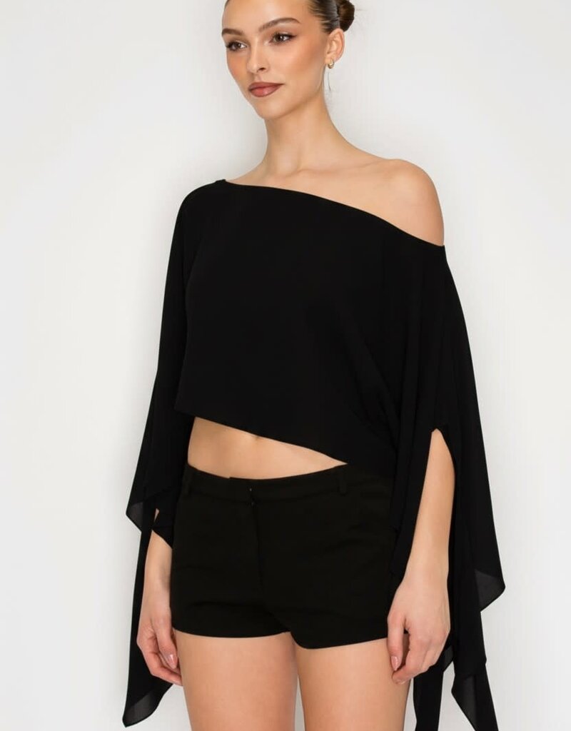 Shea Sheer One Shoulder Drape Crop Top