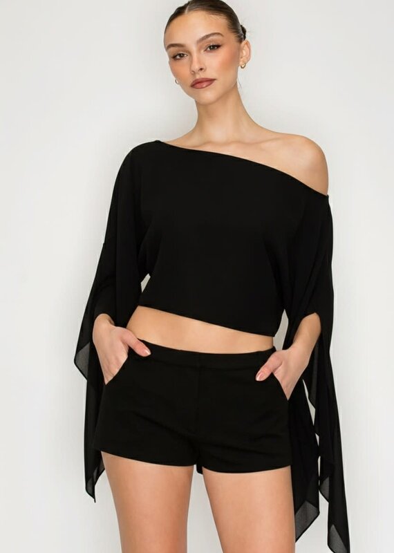 Shea Sheer One Shoulder Drape Crop Top