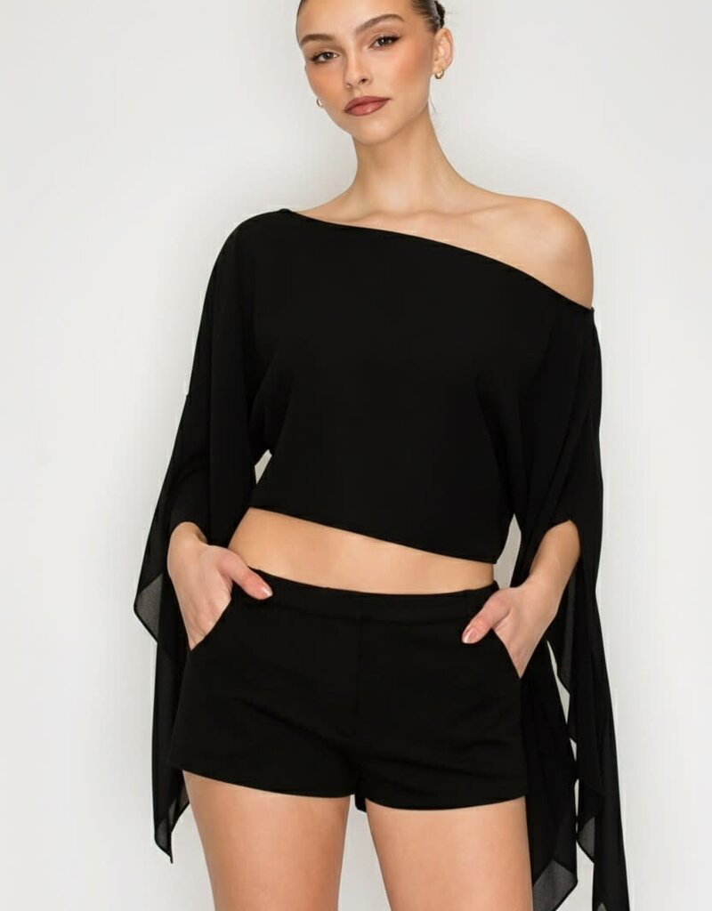 Shea Sheer One Shoulder Drape Crop Top