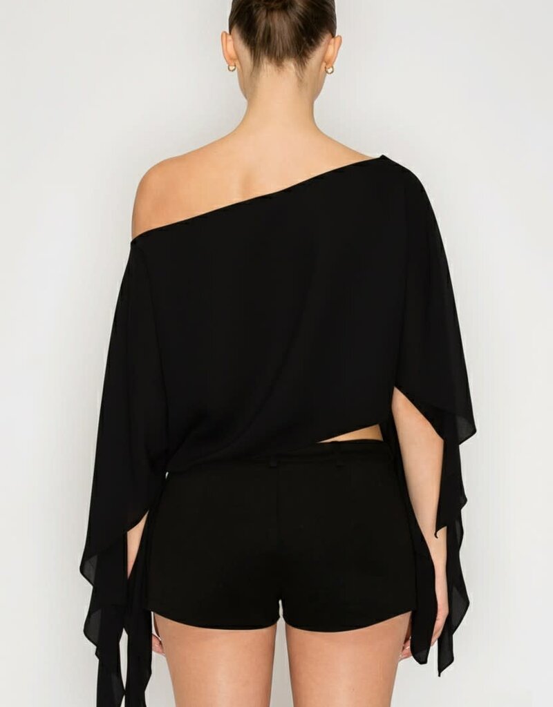 Shea Sheer One Shoulder Drape Crop Top