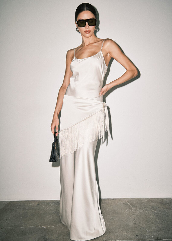 Fringe Scarf Maxi Slip Dress