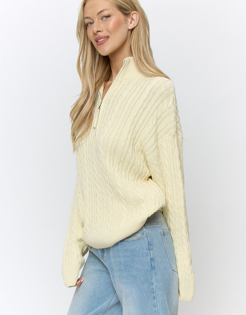 Cable Stitch Quarter Zip Cotton Sweater