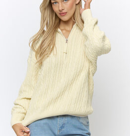 Cable Stitch Quarter Zip Cotton Sweater