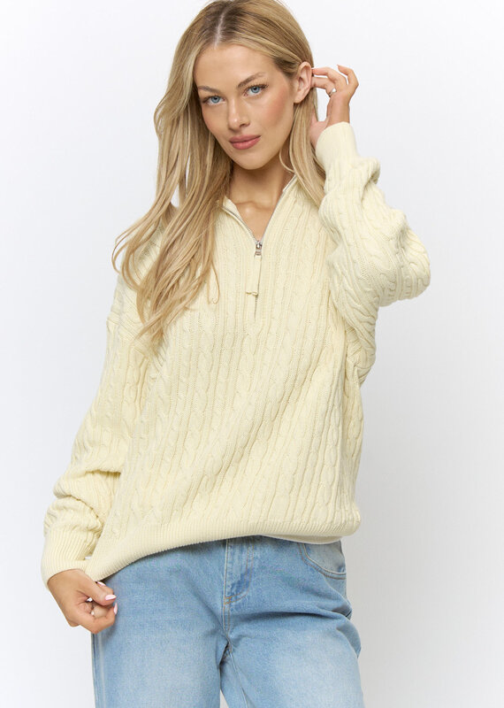 Cable Stitch Quarter Zip Cotton Sweater