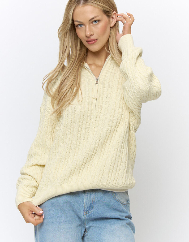 Cable Stitch Quarter Zip Cotton Sweater