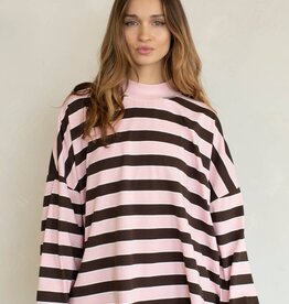 Mock Neck Striped Oversized Long Sleeve Top
