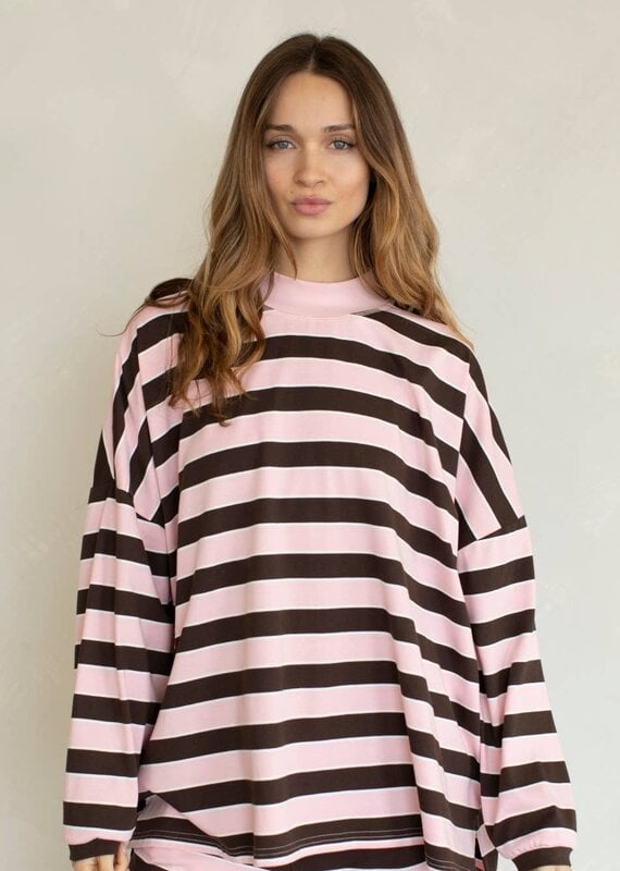 Mock Neck Striped Oversized Long Sleeve Top