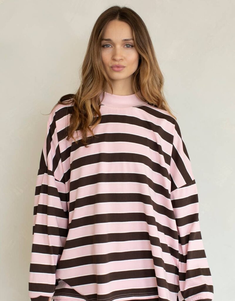 Mock Neck Striped Oversized Long Sleeve Top