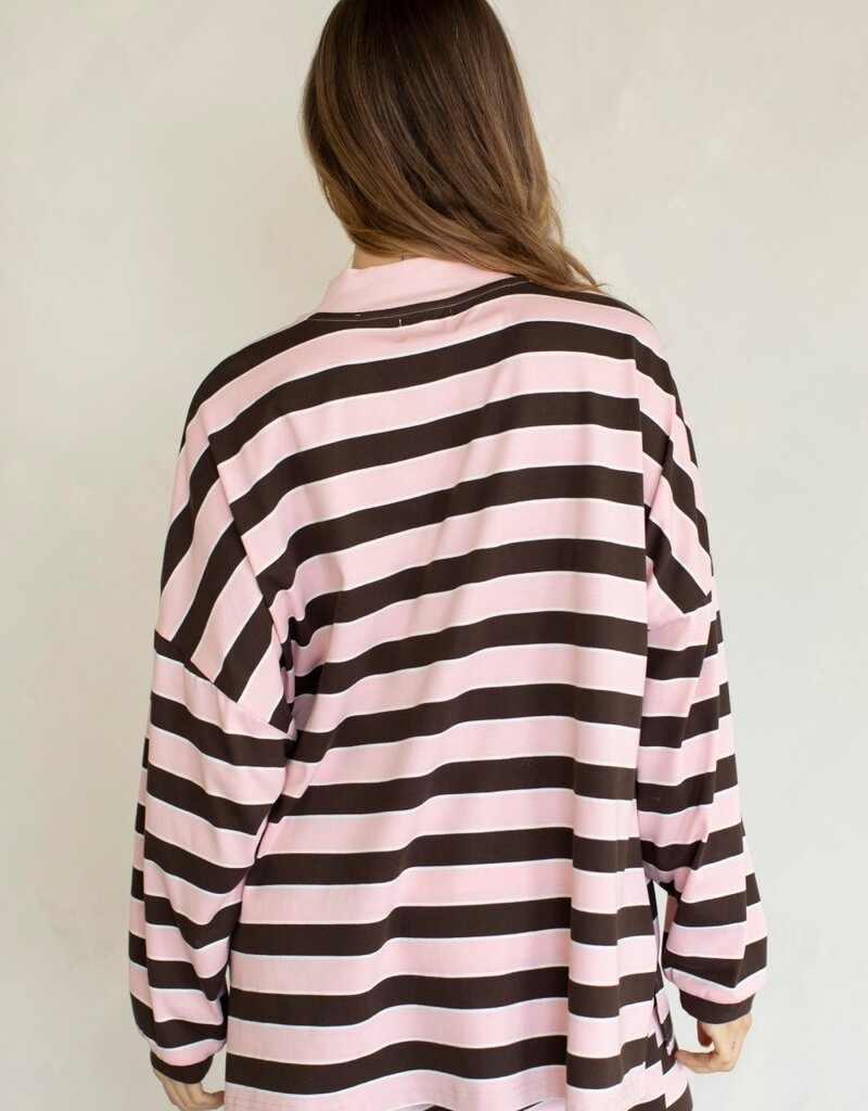 Mock Neck Striped Oversized Long Sleeve Top
