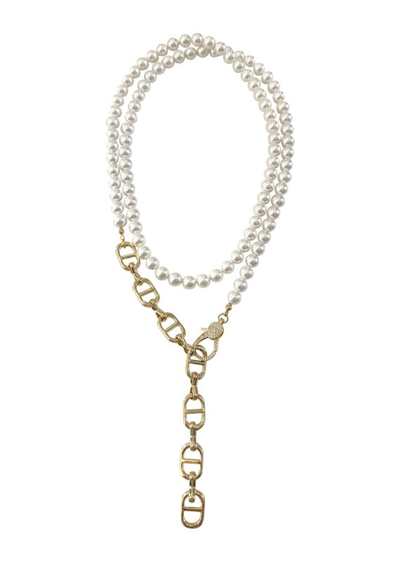 Bennett Pearl Horse Bit Chain Lariat Necklace