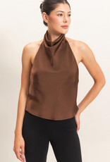 Zora Satin High Cowl Neck Halter Top