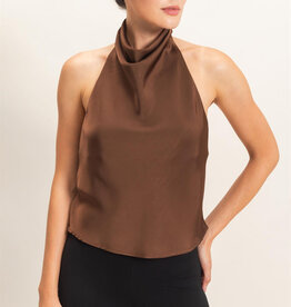 Zora Satin High Cowl Neck Halter Top