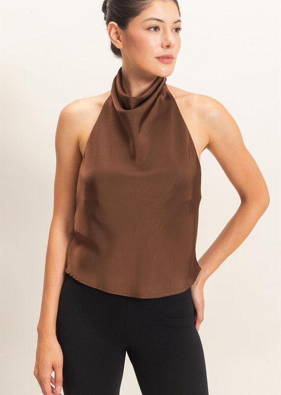 Zora Satin High Cowl Neck Halter Top