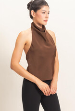 Zora Satin High Cowl Neck Halter Top