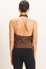 Zora Satin High Cowl Neck Halter Top