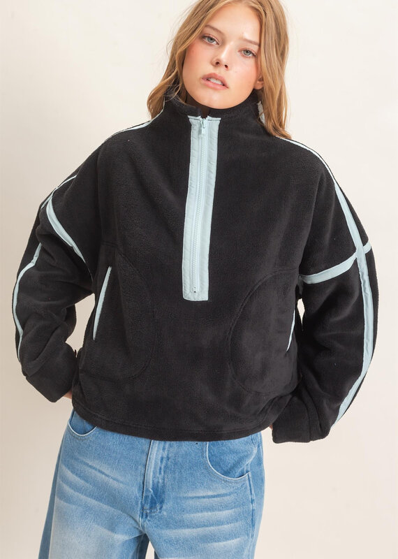 Pierce Contrast Trim Half Zip Sherpa Pullover