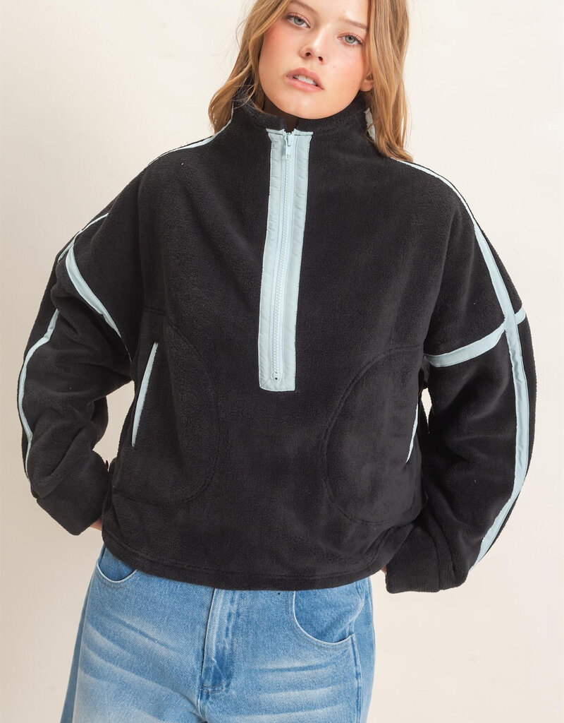 Pierce Contrast Trim Half Zip Sherpa Pullover