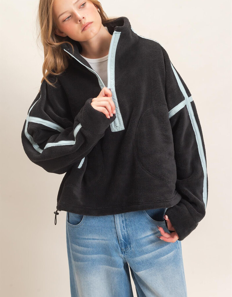 Pierce Contrast Trim Half Zip Sherpa Pullover