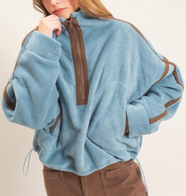 Pierce Contrast Trim Half Zip Sherpa Pullover