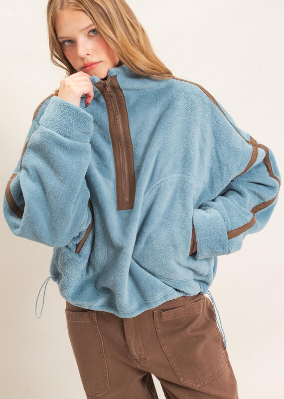 Pierce Contrast Trim Half Zip Sherpa Pullover