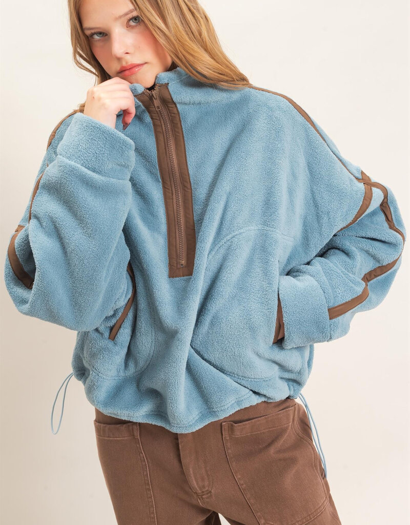 Pierce Contrast Trim Half Zip Sherpa Pullover