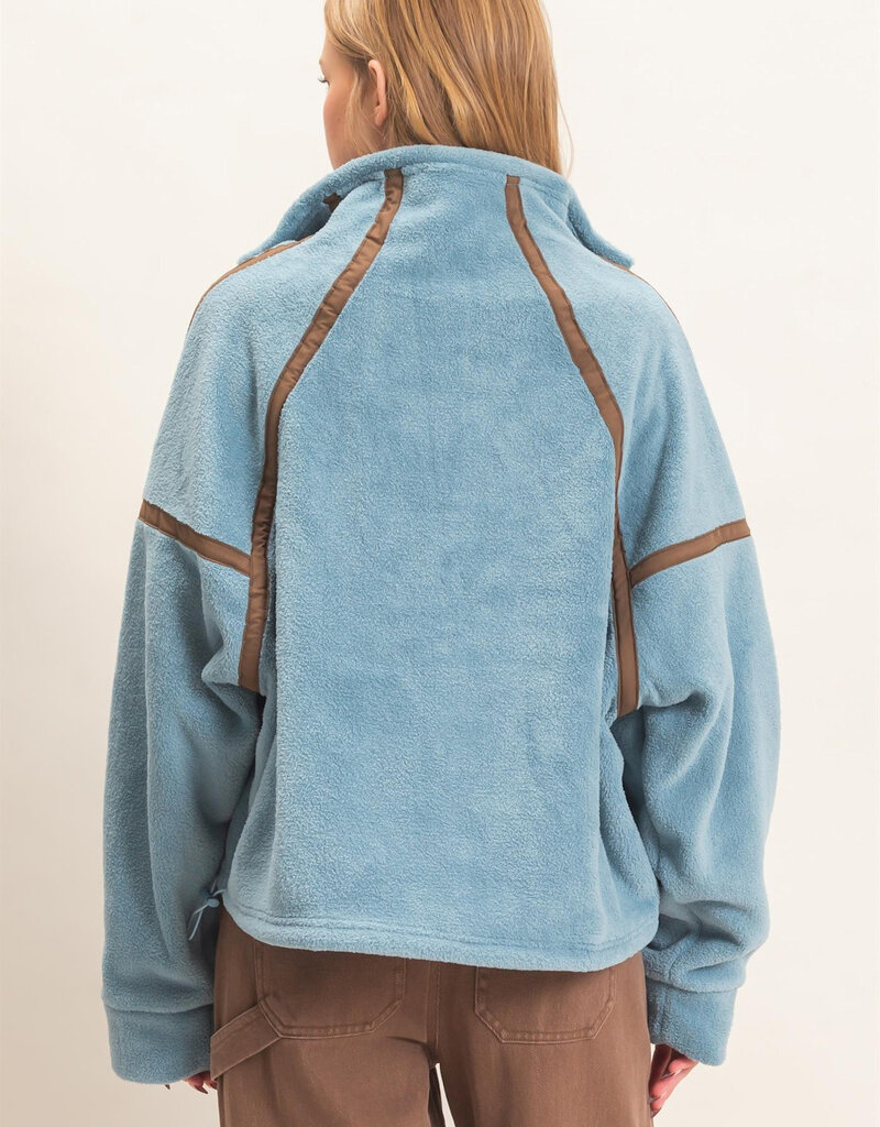 Pierce Contrast Trim Half Zip Sherpa Pullover