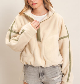 Pierce Contrast Trim Half Zip Sherpa Pullover