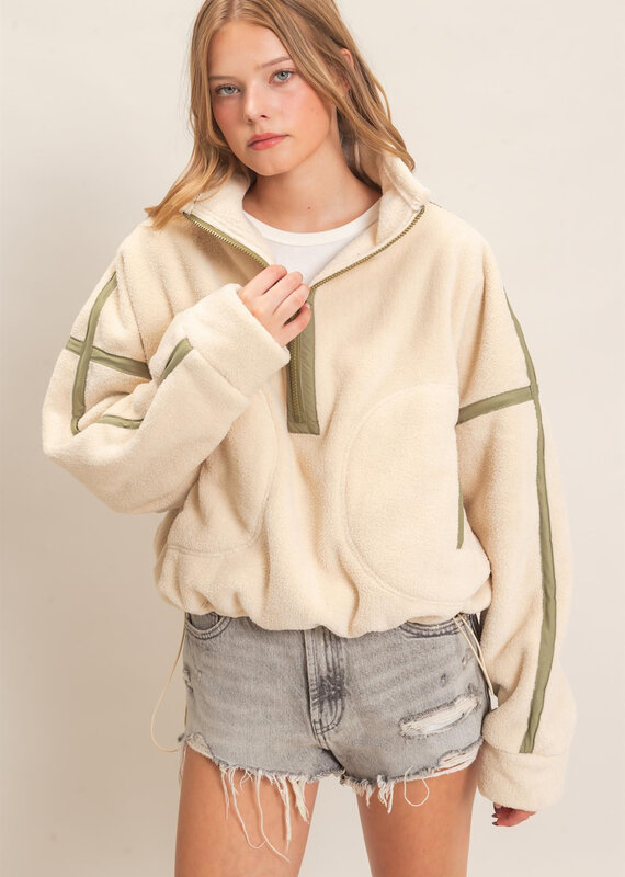 Pierce Contrast Trim Half Zip Sherpa Pullover