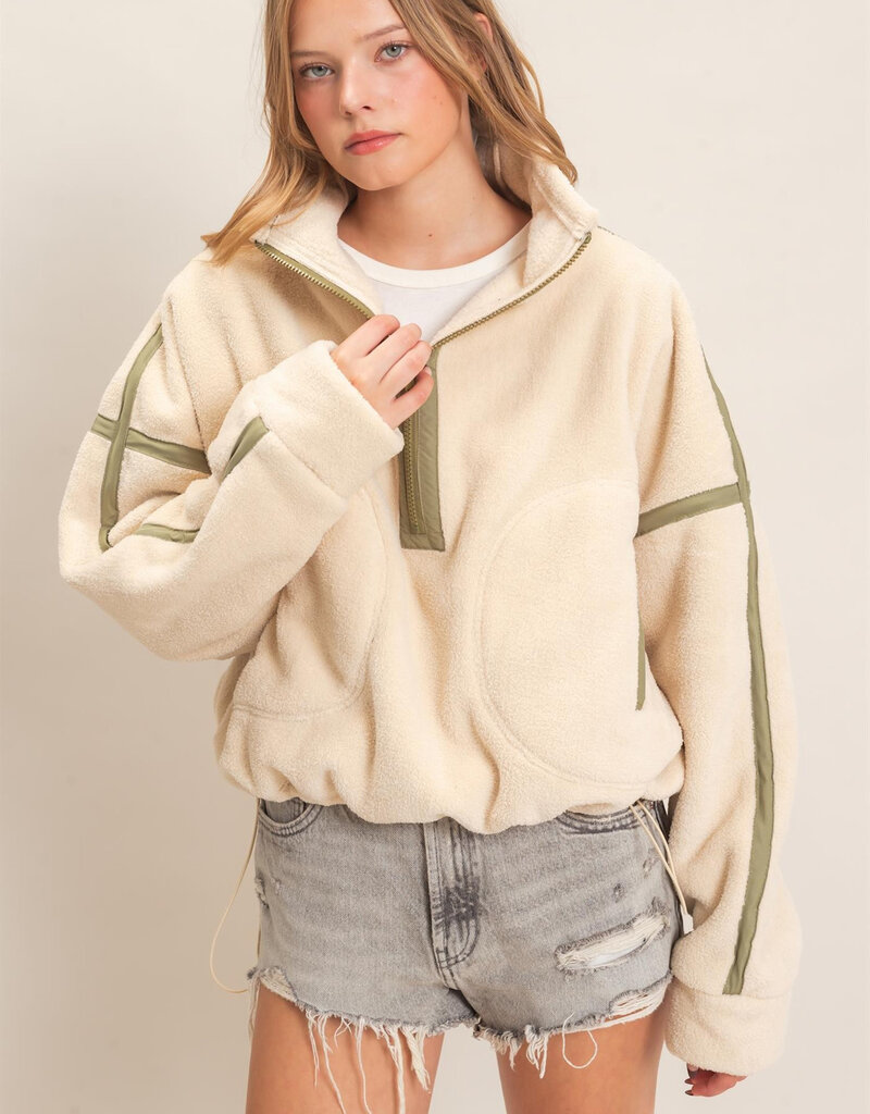 Pierce Contrast Trim Half Zip Sherpa Pullover