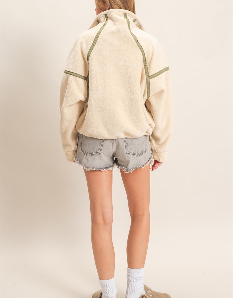 Pierce Contrast Trim Half Zip Sherpa Pullover