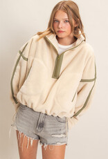 Pierce Contrast Trim Half Zip Sherpa Pullover