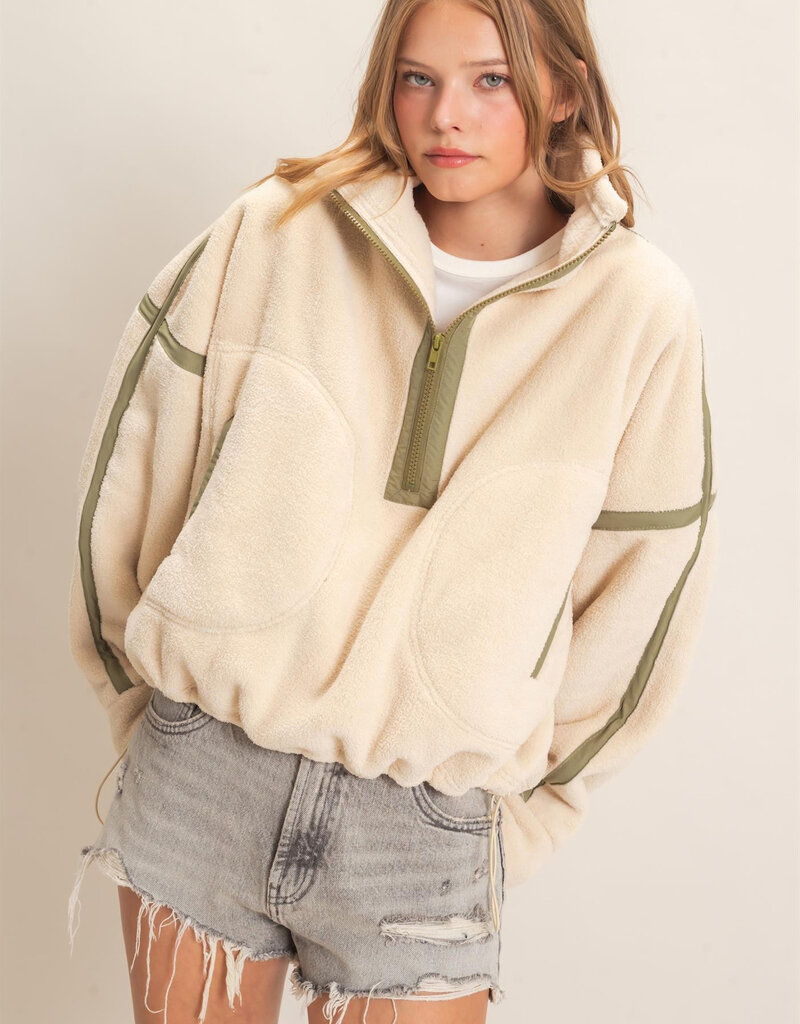 Pierce Contrast Trim Half Zip Sherpa Pullover